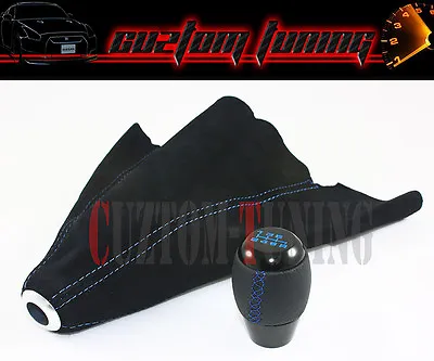 M10 X 1.25 Black 6 Speed Jdm Shifter Knob+ Suede Shift Boot With Blue Stitching • $25.99