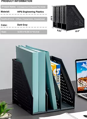 Collapsible Magazine File Holder Desk Organizer Storage 3 Vertical Compartments • $23.13