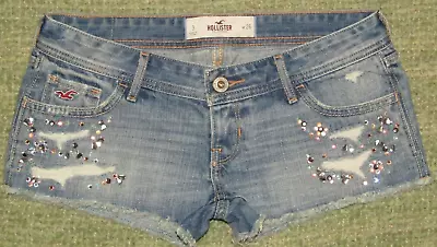 HOLLISTER Shorts Junior's 3 Ultra Short Cut-Off Sequins Distressed Denim • $13.59
