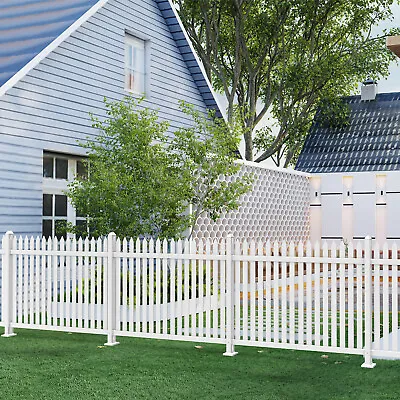 Outdoor 24-36'' Tall Vinyl Picket Fence PVC Panel Yard Garden Home Decor W/ Pole • $62.17