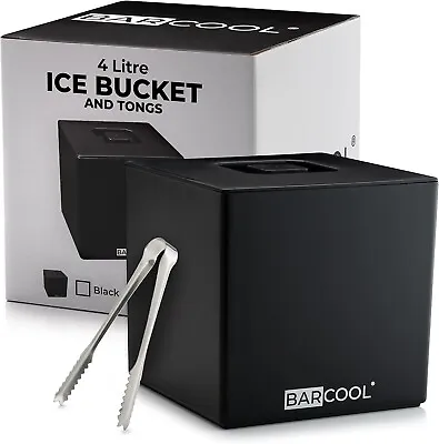 Barcool Ice Bucket With Lid And Ice Tongs | 4 Litre | Square & Double Walled Ins • £22.69