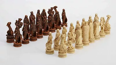 Veronese Design 3 1/4 Inch Viking Chessmen Set Hand Painted Resin Wood Ivory • $159