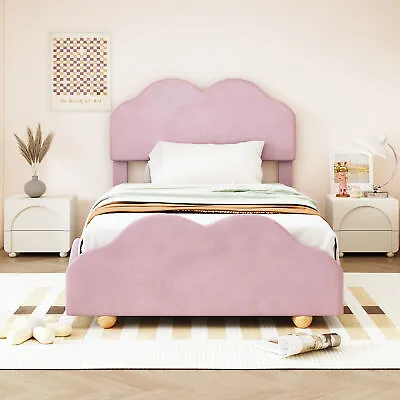 Twin Upholstered Platform Bed W/Cloud Shaped Bed Board Light 66AAH • $174.89