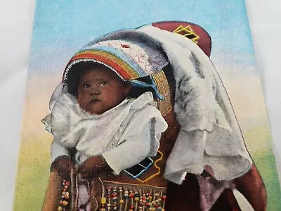 C 1930s Kropp Co Linen Indian Papoose Native American Baby Reno Nevada Postcard • £1.46