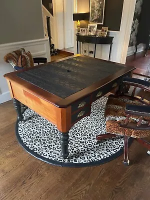 LARGE CAPTAINS DESK - Wooden Desk Upholstered With Snake Skin Top • £200