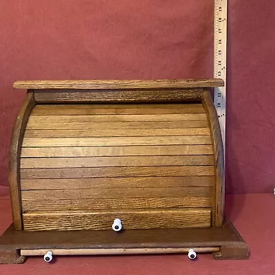 Vintage Wooden Roll Top Bread Box With Pull Out Cutting Board • $39.99