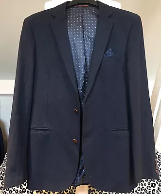 Next Mens Suit Jacket Elbow Patch Size 42 Blue Slim Fit Wool Mix • £15