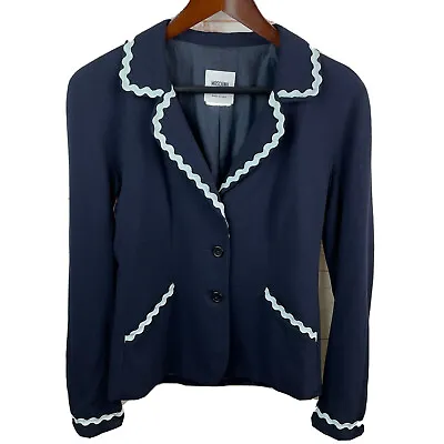 Moschino Cheap & Chic Sz 8 Navy Rick Rack Wool Blend Button Blazer Designer Work • $49.99