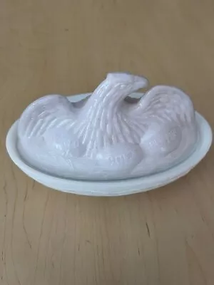 Antique Flaccus Glass Co Milk Glass The American Hen Eagle On Nest Dish • $15