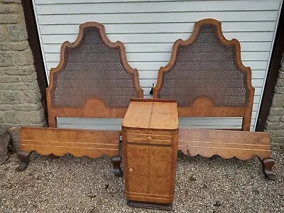 Antique Art Deco Burr Walnut  Bed Ends And Matching Bedside Cabinet. • £575