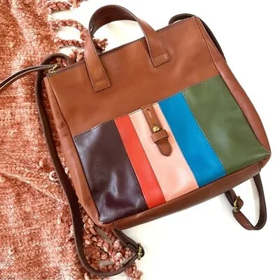 Fossil Hunter Backpack Brown Leather Multi Colored Stripes • $61.50