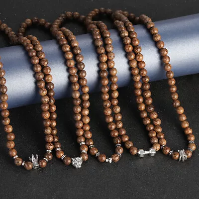 Natural Wooden Beaded Necklace For Men Fashion Leopard Turtle Necklace 22'' • $4.34