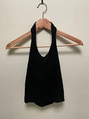 Vintage R Wear Womens Cropped Top Sz Small Black Halter Neck Stretch Grunge 90s • $25.09