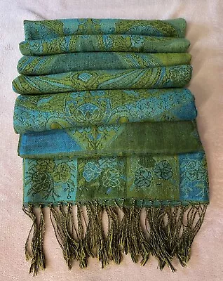 Pashmina Scarf Shawl Wrap-Silk/PashminaCashmere-Colors Teal Aqua/pistachio Green • $18