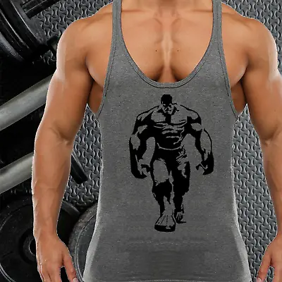 Hulk Silhouette Gym Vest Stringer Bodybuilding Muscle Training Fitness Singlet • £8.99