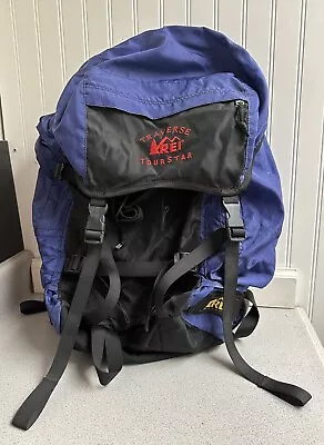 REI Traverse Great Star Blue Nylon Large Hiking Backpack 32  Tall 14  Width • $40.50