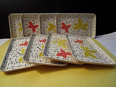 VTG  JAPAN  (8) Paper Mache' TIP TRAYS Rare MCM STARBURST Retro FLORAL $0.19 TAG • $31.99