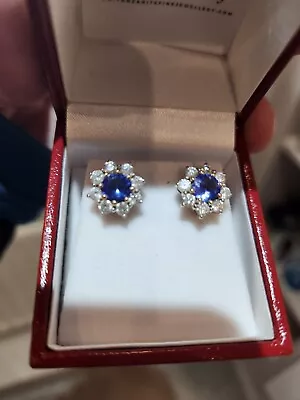 Tanzanite AAAA And Diamond 18k Yellow Gold Earrings CUSTOM MADE • £800