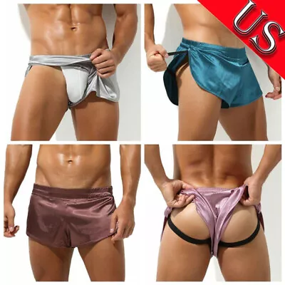 US Men's Silky Boxers Shorts Underwear Bottoms With Built-In Bulge Pouch Support • $11.03