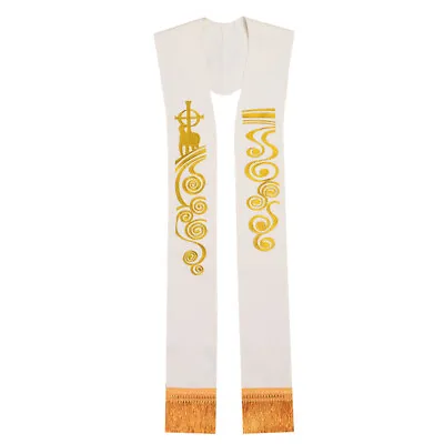 Blessume Clergy White Stole IHS Lamb Of God Embroidery Church Priest Catholic • $22.99