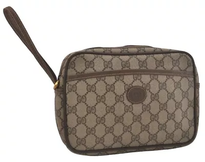 Authentic GUCCI Vintage Clutch Hand Bag Purse GG PVC Leather Brown Junk 7761I • $0.99