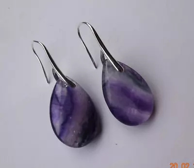 Quality FLUORITE Gemstone Pendant Drop EAR RINGS St Silver Gift Wrapped • £8.95