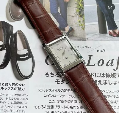 Seiko Slim Quartz WHITE FACE New Battery BROWN BAND Japanese Men's Wrist Watch • $22.99