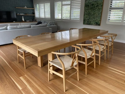$1800 • Buy Solid Black Butt Dining Table & 8 Replica Wishbone Chairs - Fantastic Condition