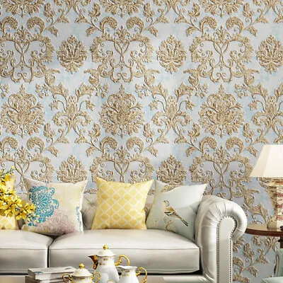 10M Vintage Luxury Gold Damask Wallpaper Deep Embossed Textured Non-woven Roll • £28.79