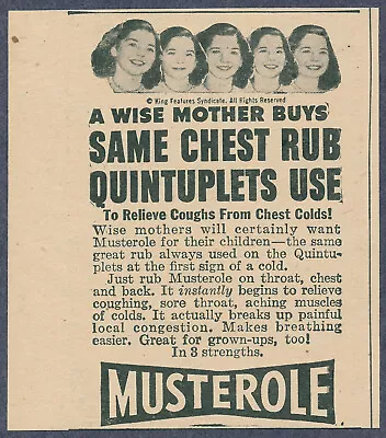 Musterole Chest Rub Quintuplets Vintage Magazine Ad 1946 • $5.25