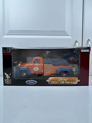 Road Signature 1953 Ford F-100 Wrecker Tow Truck 1:18 Scale Diecast Orange /Blue • $62.99