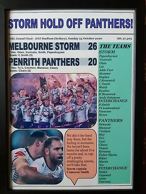 £15.99 • Buy Melbourne Storm 26 Penrith Panthers 20 - 2020 NRL Grand Final - Framed Print