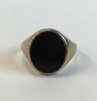 Vintage 9ct Yellow Gold Onyx Signet Ring Size Q  • $247.76