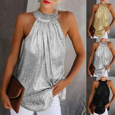 Women Sexy Halter Neck Vest Tank Tops Sleeveless Ladies Clubwear Party T Shirt • £9.39