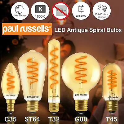 £32.99 • Buy E14 E27 Retro Vintage Edison Flexible LED Spiral Filament Antique Light Bulbs