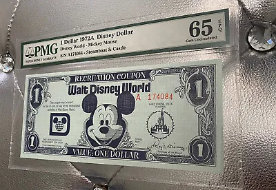 1972A Disney Dollar Recreation Coupon Mickey Mouse 65 PMG $1 Lake Buena Vista FL • $600