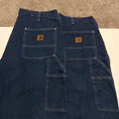 Carhartt Jeans Mens 38x32 Blue Denim Dungaree Fit Carpenter Work Pants LOT Of 2 • $50