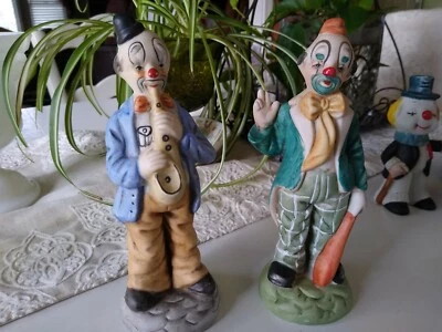 $25 • Buy Two(2) VINTAGE Hobo Clowns Figurines  8  Tall Ceramic