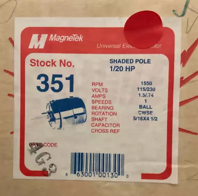 351 Magnetek Motor 1/20hp 115/230v 1150rpm Ball Bearing Cwse 5/16x4-½ Inch S • $99.99