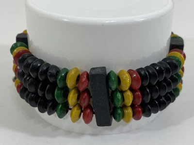 $3.93 • Buy Rasta Red Yellow Green Black Wooden Beads Stretch Bracelet Celebration Reggae C