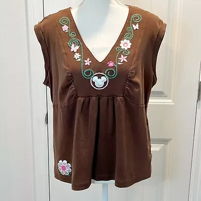 Disney World Women's Brown Mickey Mouse Shirt Embroidered Size XL • $12