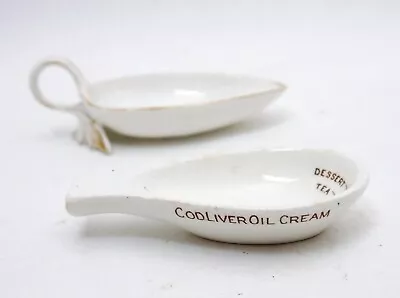 Two Antique 19th C Porcelain Medicine Measuring Spoons - R Thomson Chemist Elgin • £35