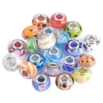 5pcs 14mm Murano Lampwork Glass European Charm Big Hole Beads For Jewelry Making • $2.25