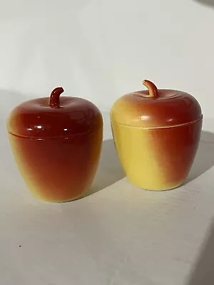 Hazel Atlas Red & Yellow Milk Glass Apple Jam Jelly Jar~MCM~EUC/Set Of 2/Vintage • $15.50