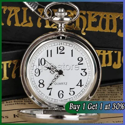 Vintage Pocket Watch Quartz Pendant & Chain Classic Silver Fob Watches Men Women • £4.84