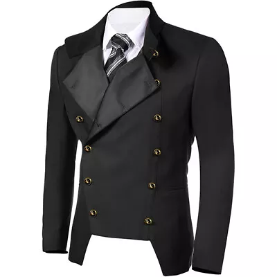 Men Double Breasted Lapel Jacket Slim Fit Gothic Blazer Stand Collar Suit Jacket • $29.89