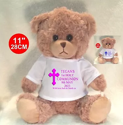 Personalised Teddy Bear Beige 1st Holy Communion Baptism Christening Gifts • £10.99