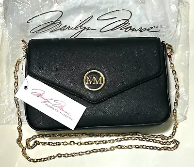 Marilyn Monroe Black Clutch Purse With Gold Crossbody Chain Strap Red Interior • $16.99