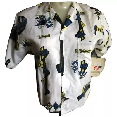 Vintage 1980s Womens Bowling Shirt Print Top Small New Kaboom Deadstock White S • $25.51