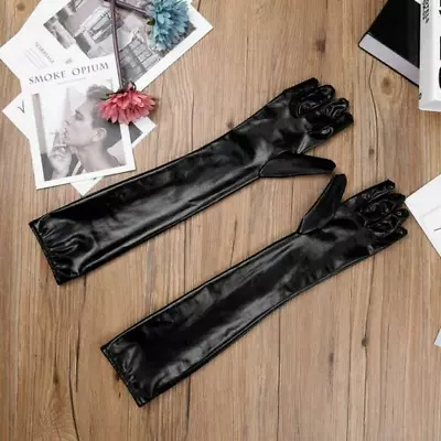 Women Opera Gloves Patent Leather Wet Look Arm Length Gloves Evening Dress • $9.99